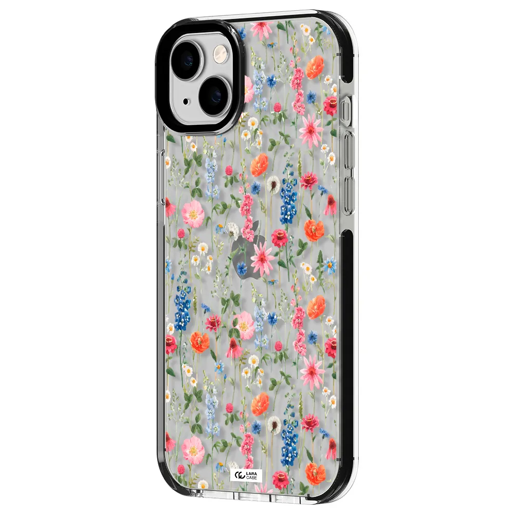 Green Blue Red Flowers Apple iPhone 14 plus impact black border Case