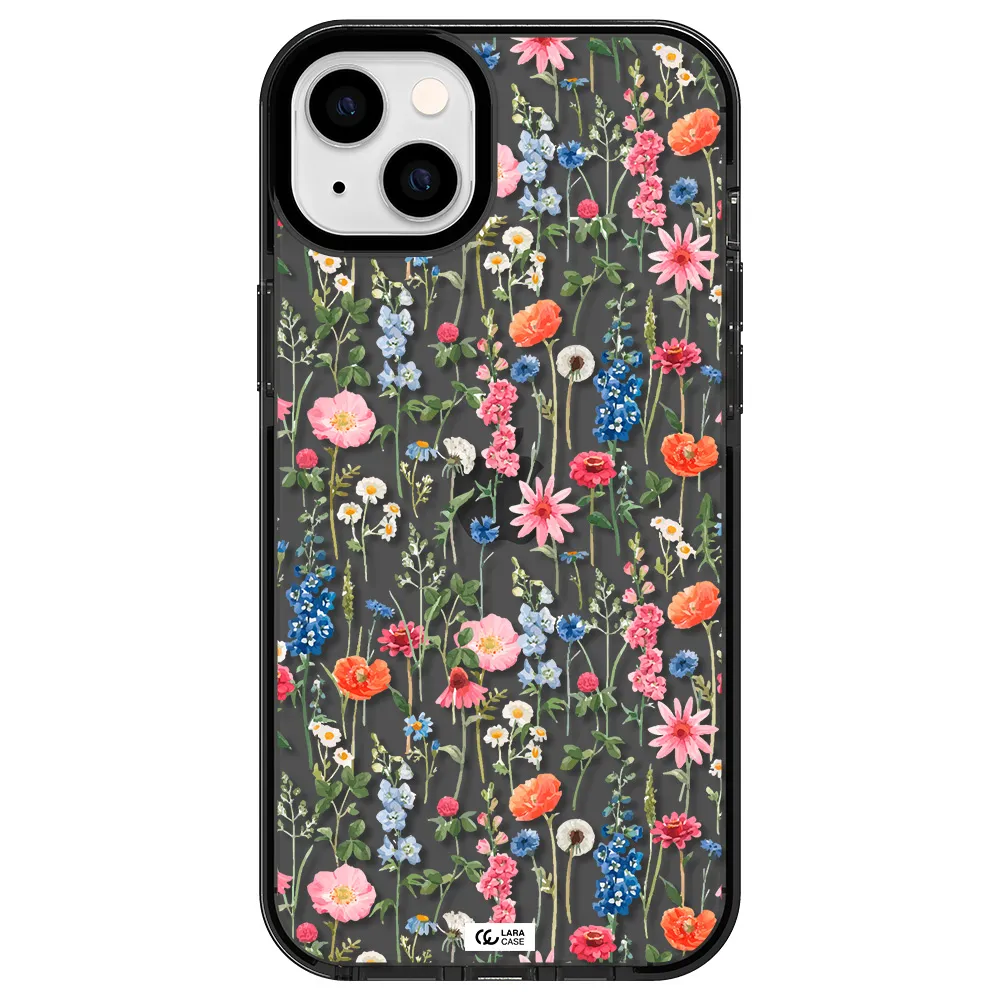 Green Blue Red Flowers Apple iPhone 14 plus impact Smoke Black Case