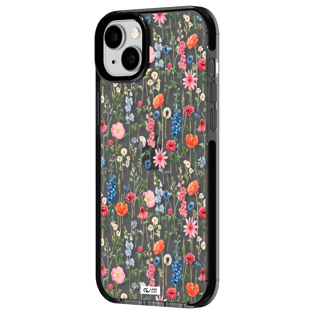 Green Blue Red Flowers Apple iPhone 14 plus impact Smoke Black Case