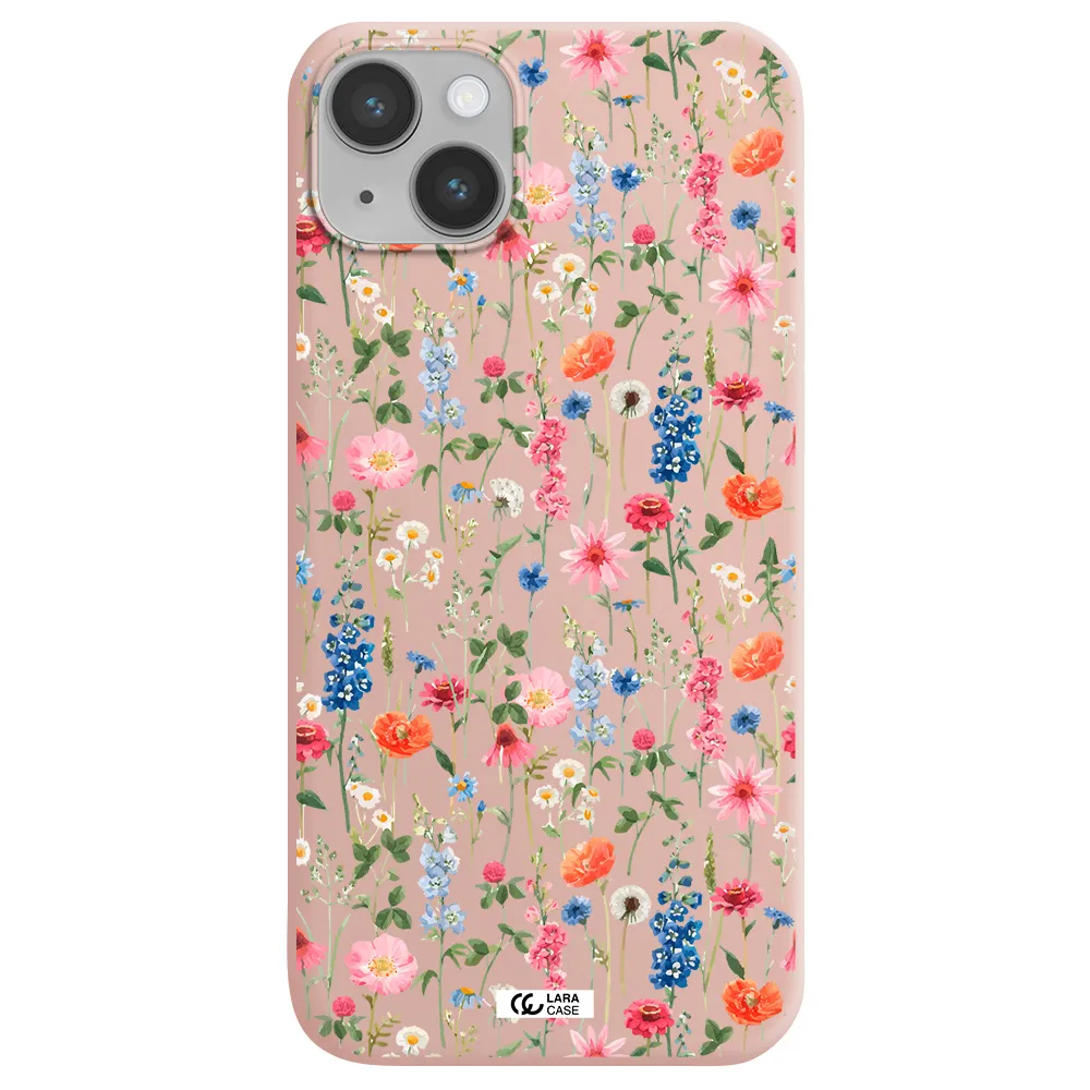 Green Blue Red Flowers Apple iPhone 14 plus Silicone pastel pink Case