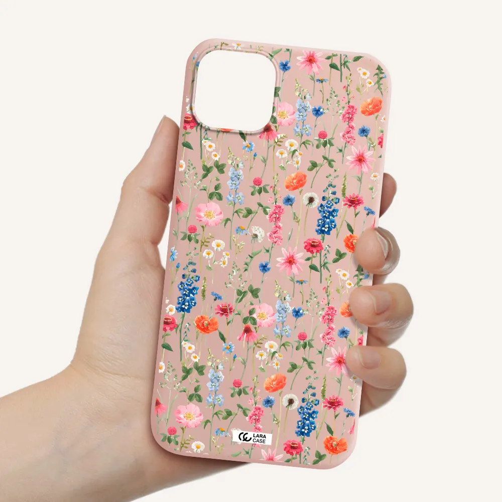 Green Blue Red Flowers Apple iPhone 14 plus Silicone pastel pink Case