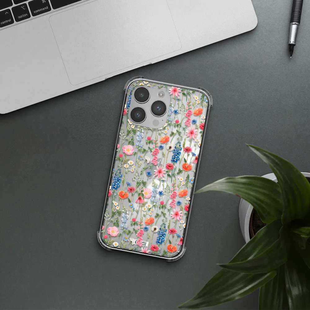 Green Blue Red Flowers Apple iPhone 14 pro Clear PC Case