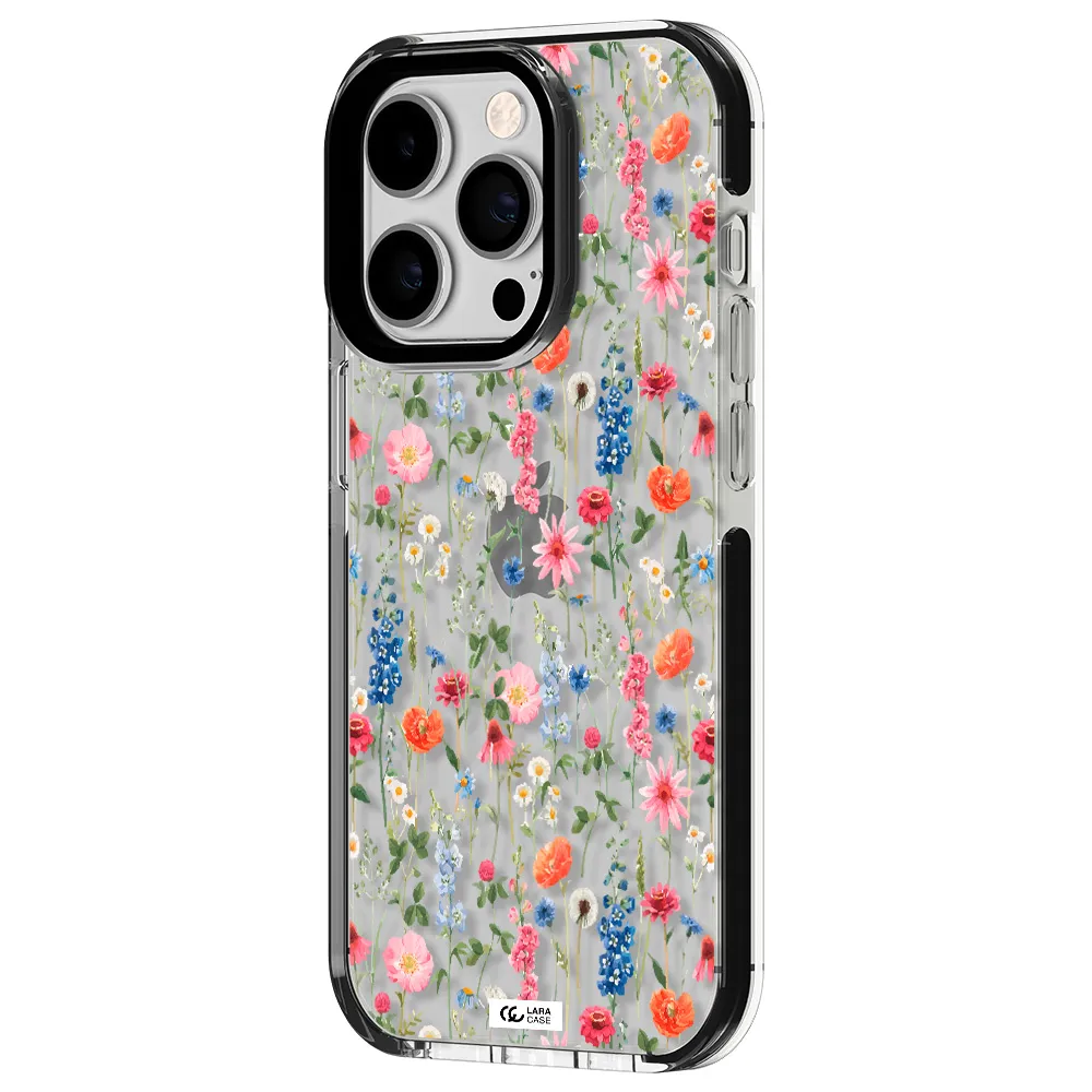 Green Blue Red Flowers Apple iPhone 14 pro impact black border Case