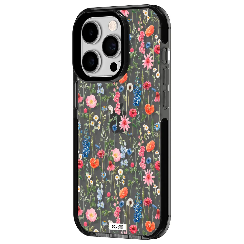 Green Blue Red Flowers Apple iPhone 14 pro impact Smoke Black Case