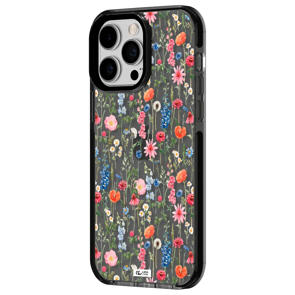 Green Blue Red Flowers Apple iPhone 14 pro max impact Smoke Black Case