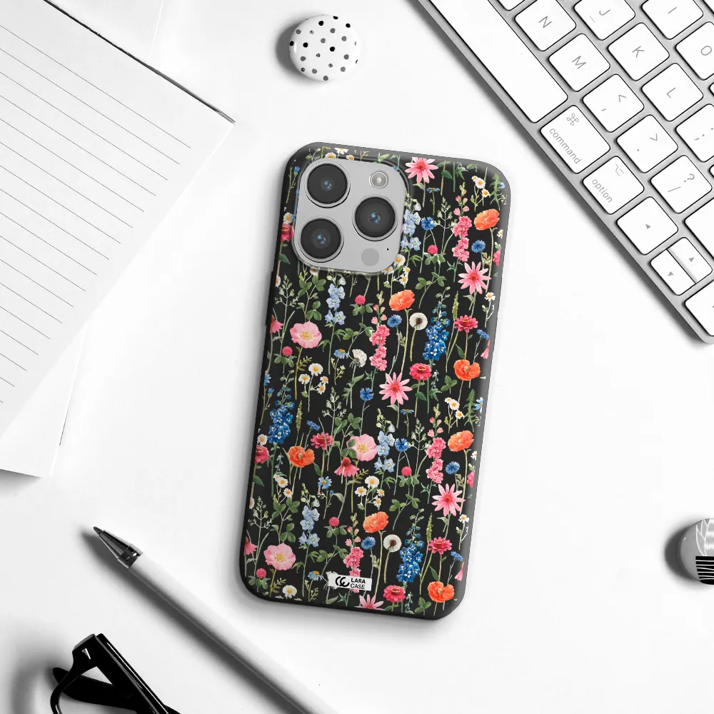 Green Blue Red Flowers Apple iPhone 14 pro max Silicone black Case