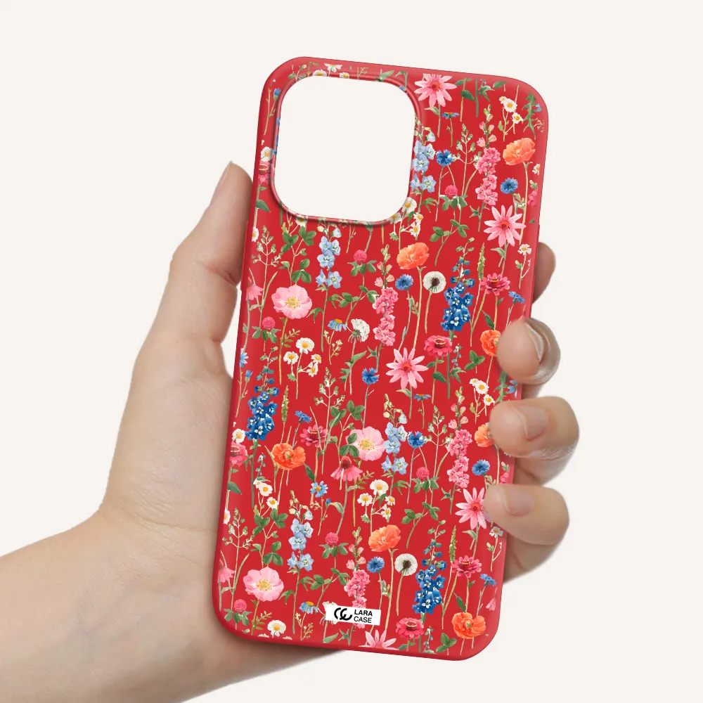 Green Blue Red Flowers Apple iPhone 14 pro max Silicone Imperial Red Case