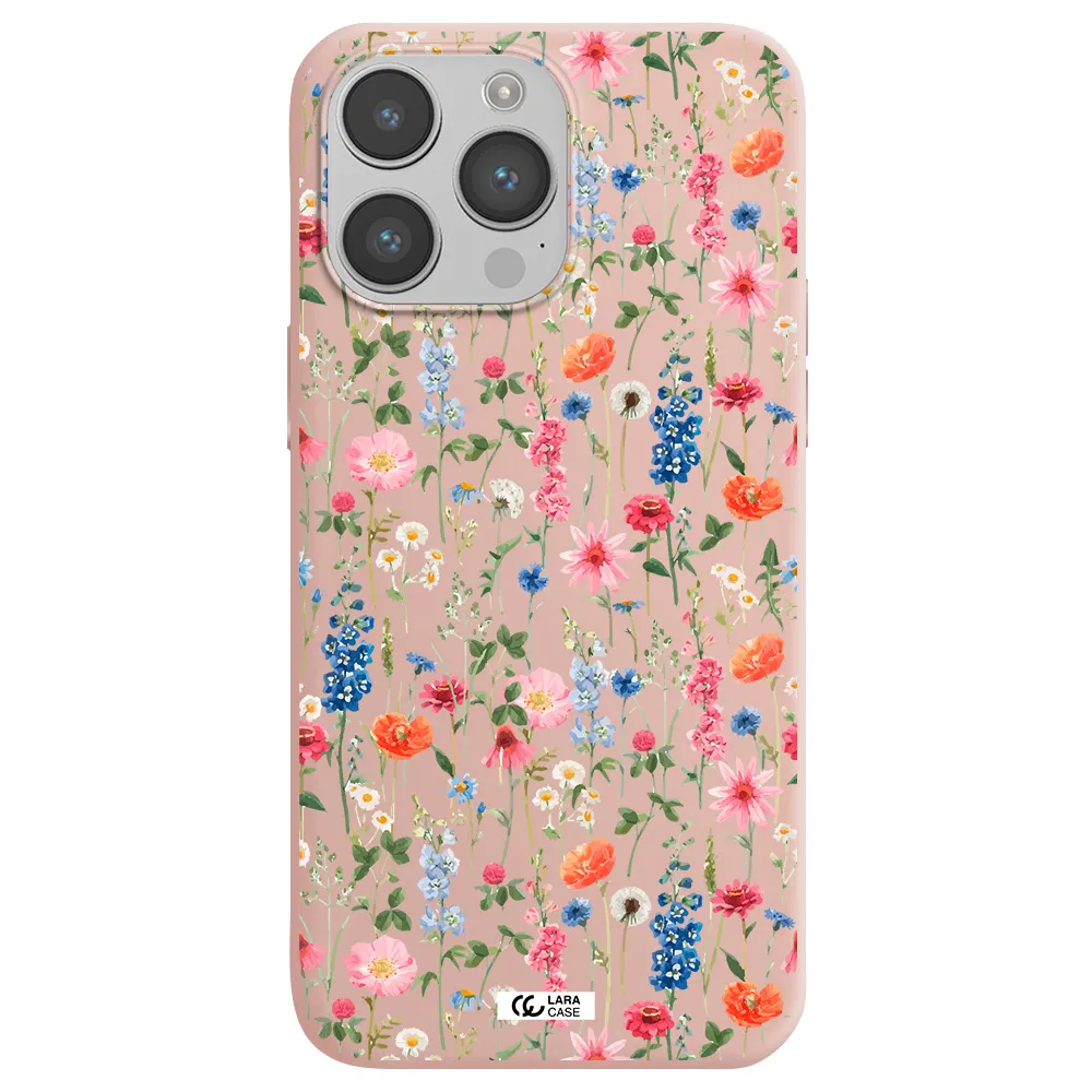 Green Blue Red Flowers Apple iPhone 14 pro max Silicone pastel pink Case