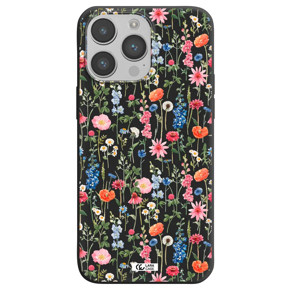 Green Blue Red Flowers Apple iPhone 14 pro Silicone black Case