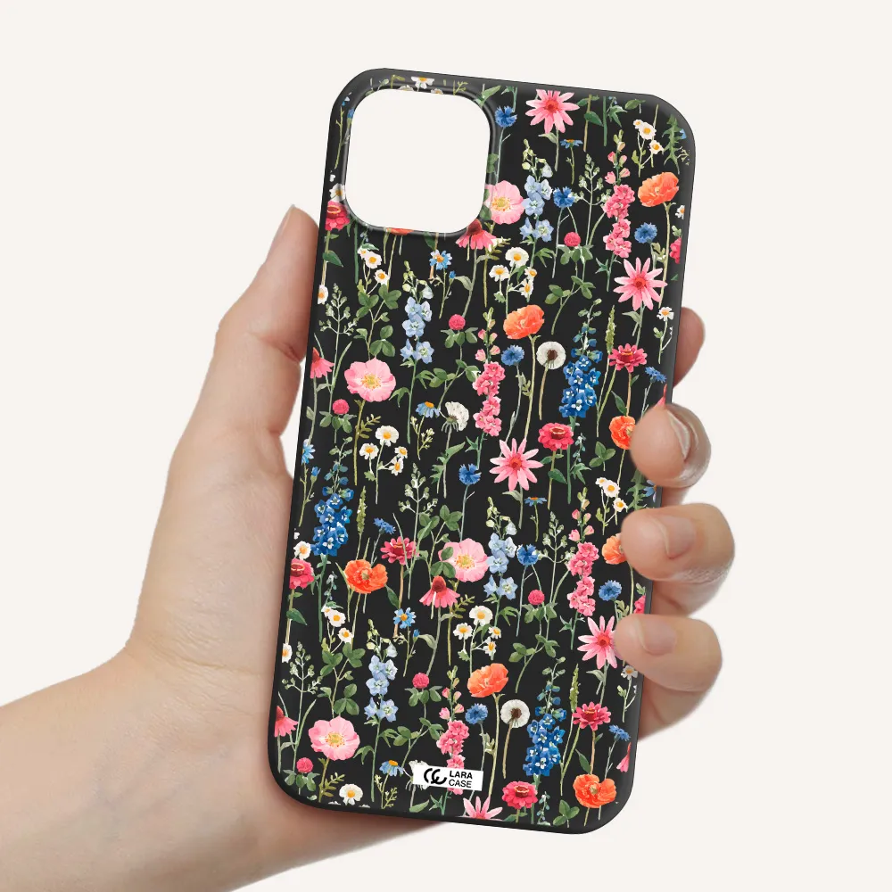 Green Blue Red Flowers Apple iPhone 14 Silicone black Case