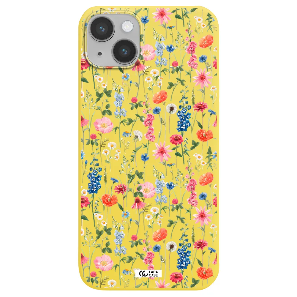 Green Blue Red Flowers Apple iPhone 14 Silicone canary yellow Case