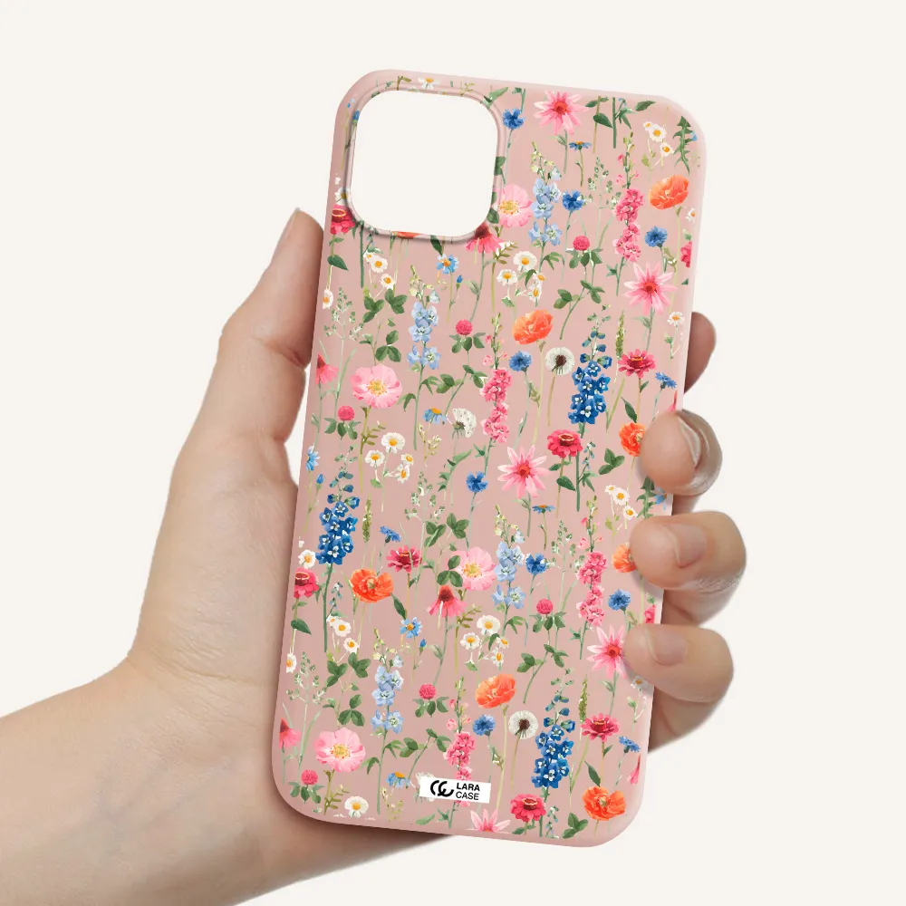 Green Blue Red Flowers Apple iPhone 14 Silicone pastel pink Case