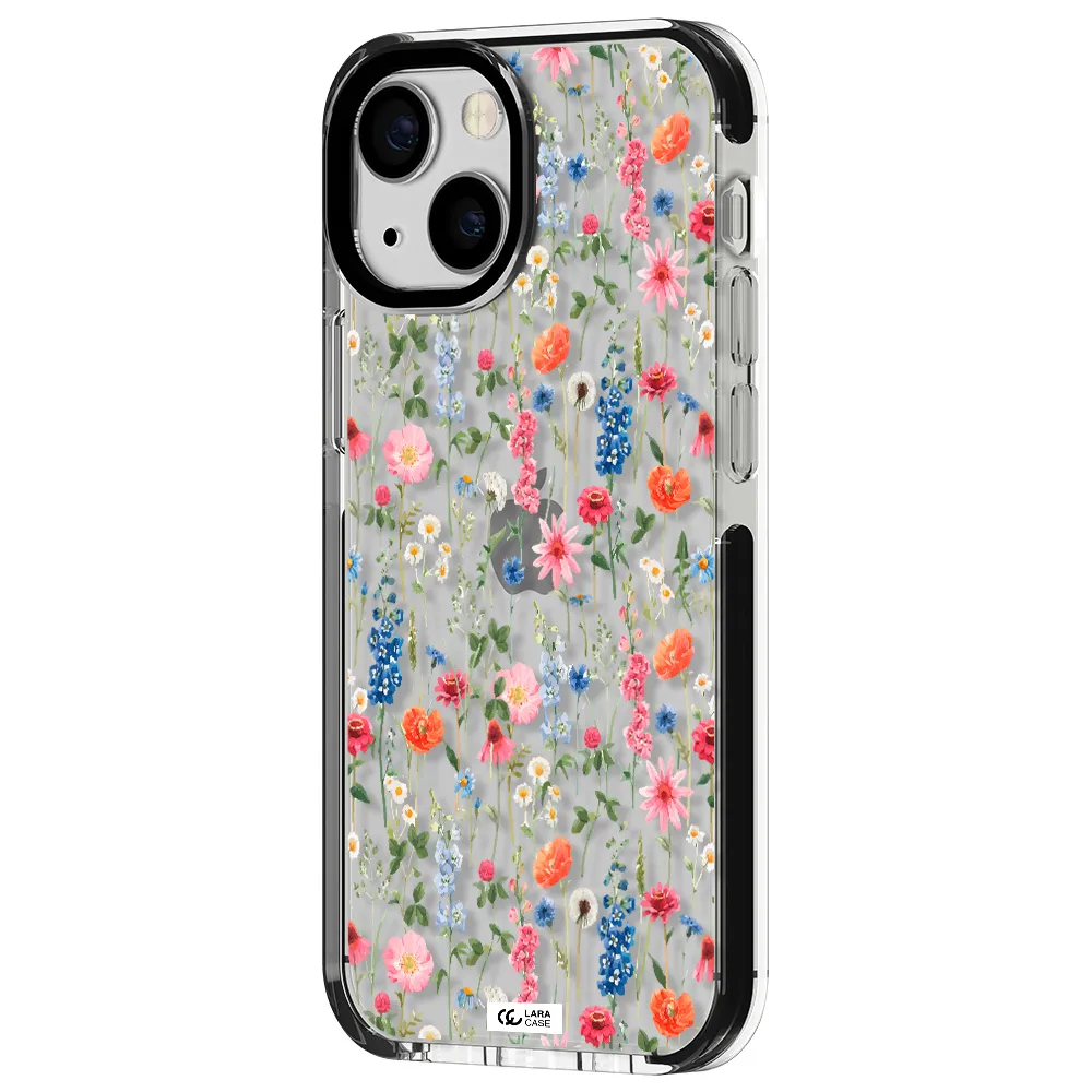 Green Blue Red Flowers Apple iPhone 15 impact black border Case