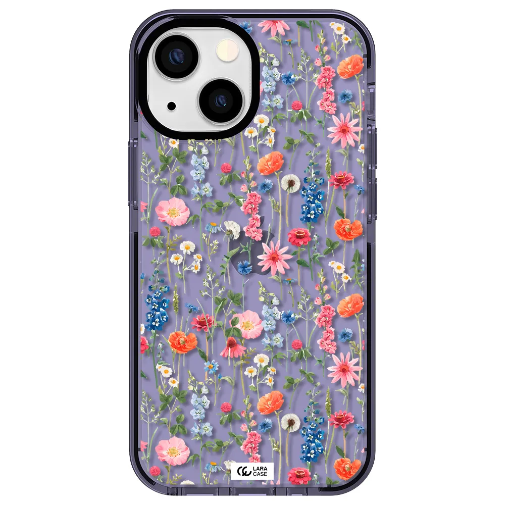Green Blue Red Flowers Apple iPhone 15 impact Lilac Case