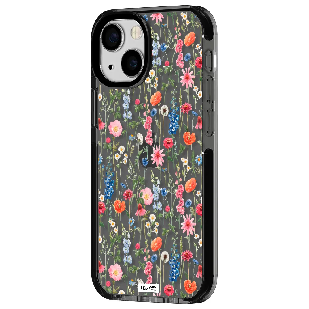 Green Blue Red Flowers Apple iPhone 15 impact Smoke Black Case