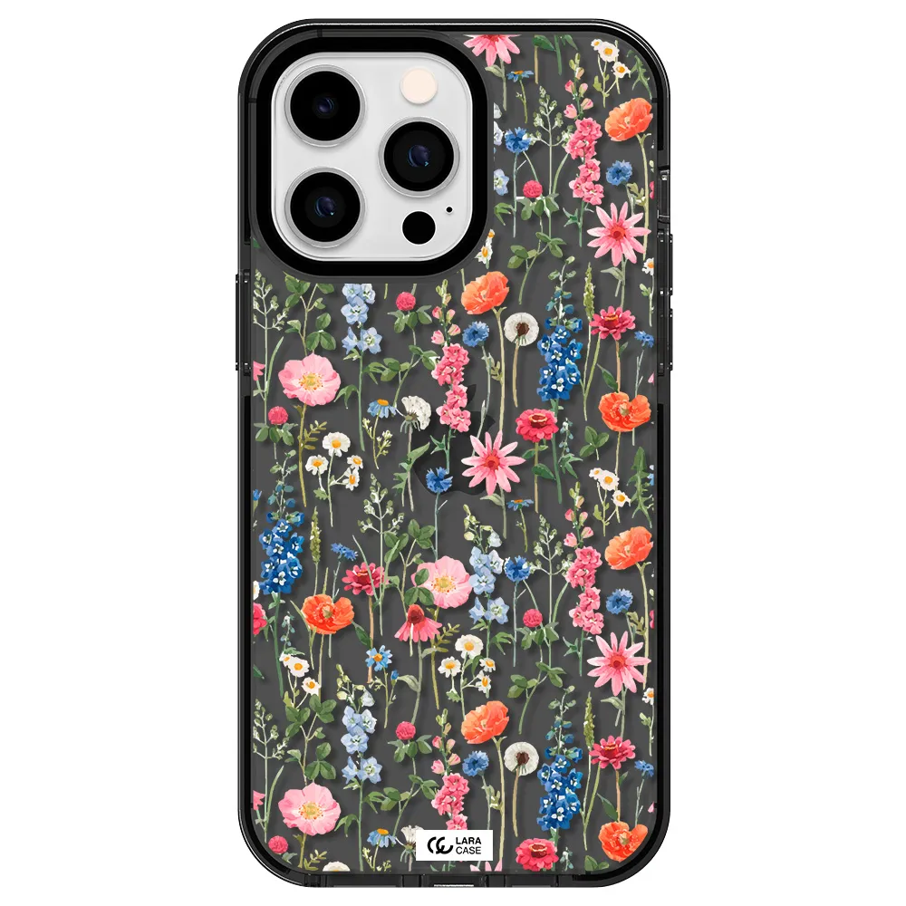 Green Blue Red Flowers Apple iPhone 15 Pro impact Smoke Black Case