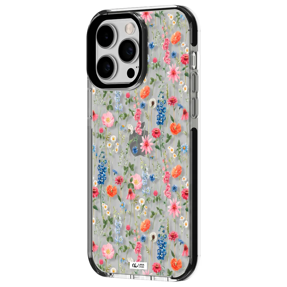 Green Blue Red Flowers Apple iPhone 15 Pro Max impact black border Case