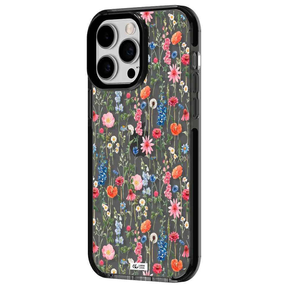 Green Blue Red Flowers Apple iPhone 15 Pro Max impact Smoke Black Case