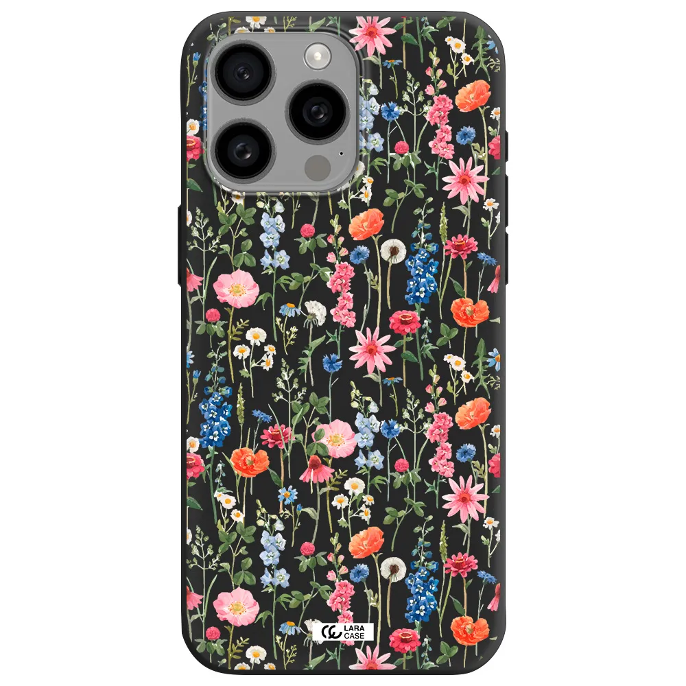 Green Blue Red Flowers Apple Iphone 15 Pro max Silicone black Case