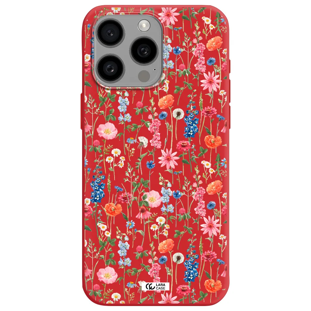 Green Blue Red Flowers Apple Iphone 15 Pro Max Silicone Imperial Red Case