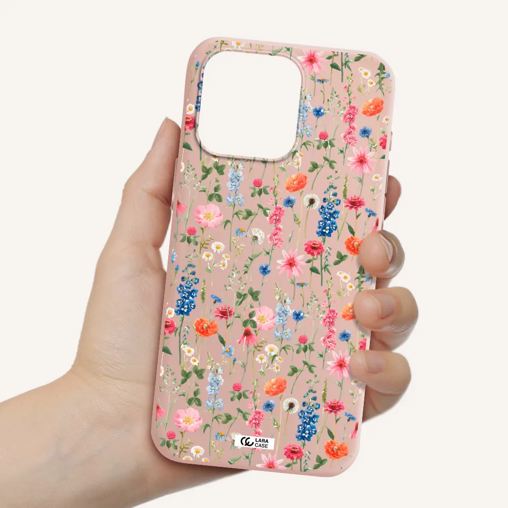 Green Blue Red Flowers Apple Iphone 15 Pro max Silicone pastel pink Case