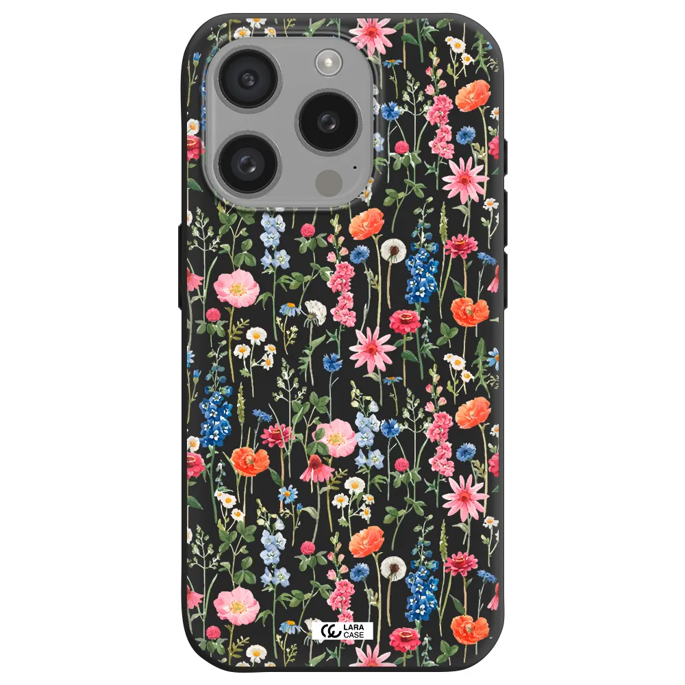 Green Blue Red Flowers Apple Iphone 15 Pro Silicone Black Case