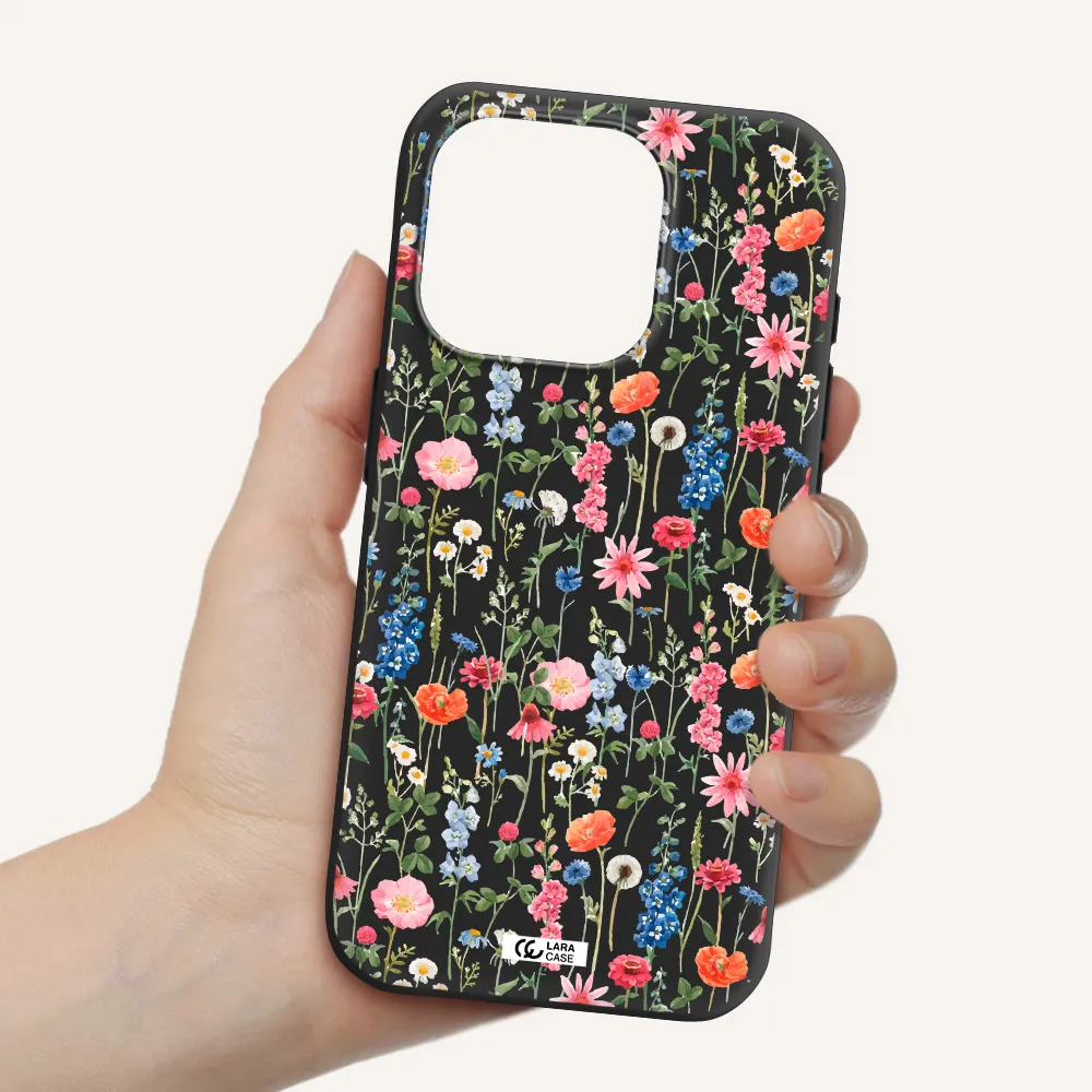 Green Blue Red Flowers Apple Iphone 15 Pro Silicone Black Case