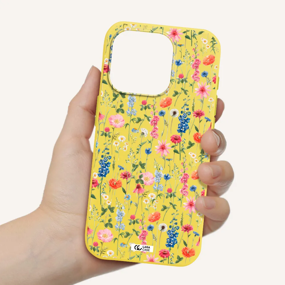 Green Blue Red Flowers Apple Iphone 15 Pro Silicone Canary Yellow Case