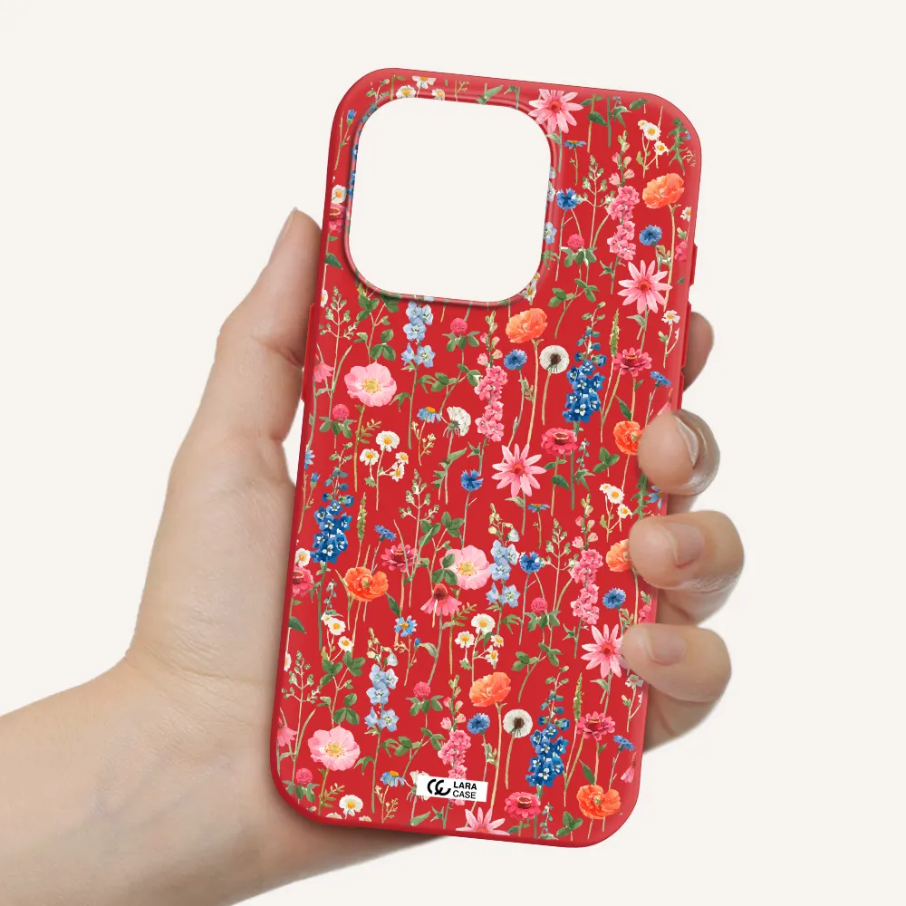 Green Blue Red Flowers Apple Iphone 15 Pro Silicone Imperial Red Case