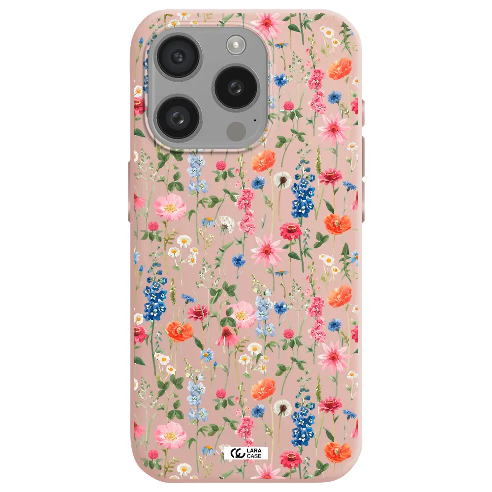 Green Blue Red Flowers Apple Iphone 15 Pro Silicone Pastel Pink Case