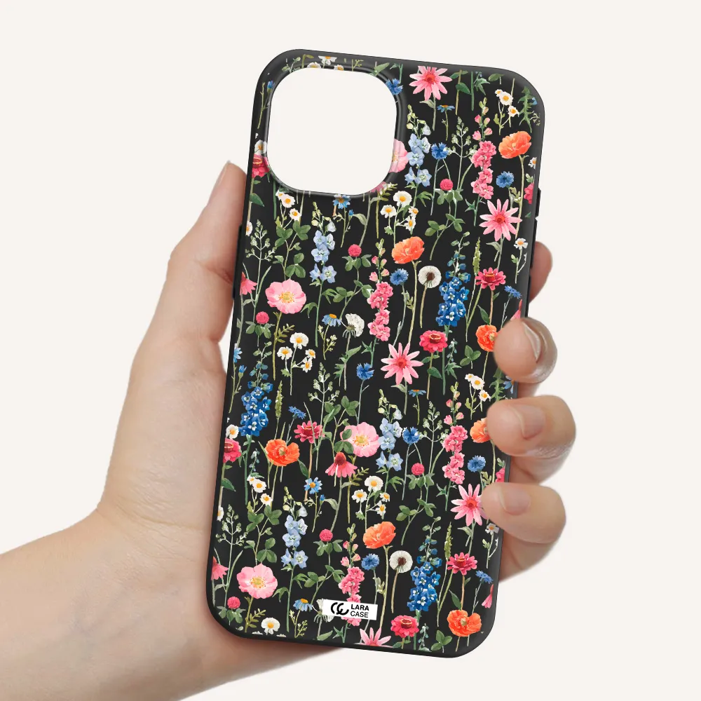 Green Blue Red Flowers Apple iPhone 15 Silicone black Case