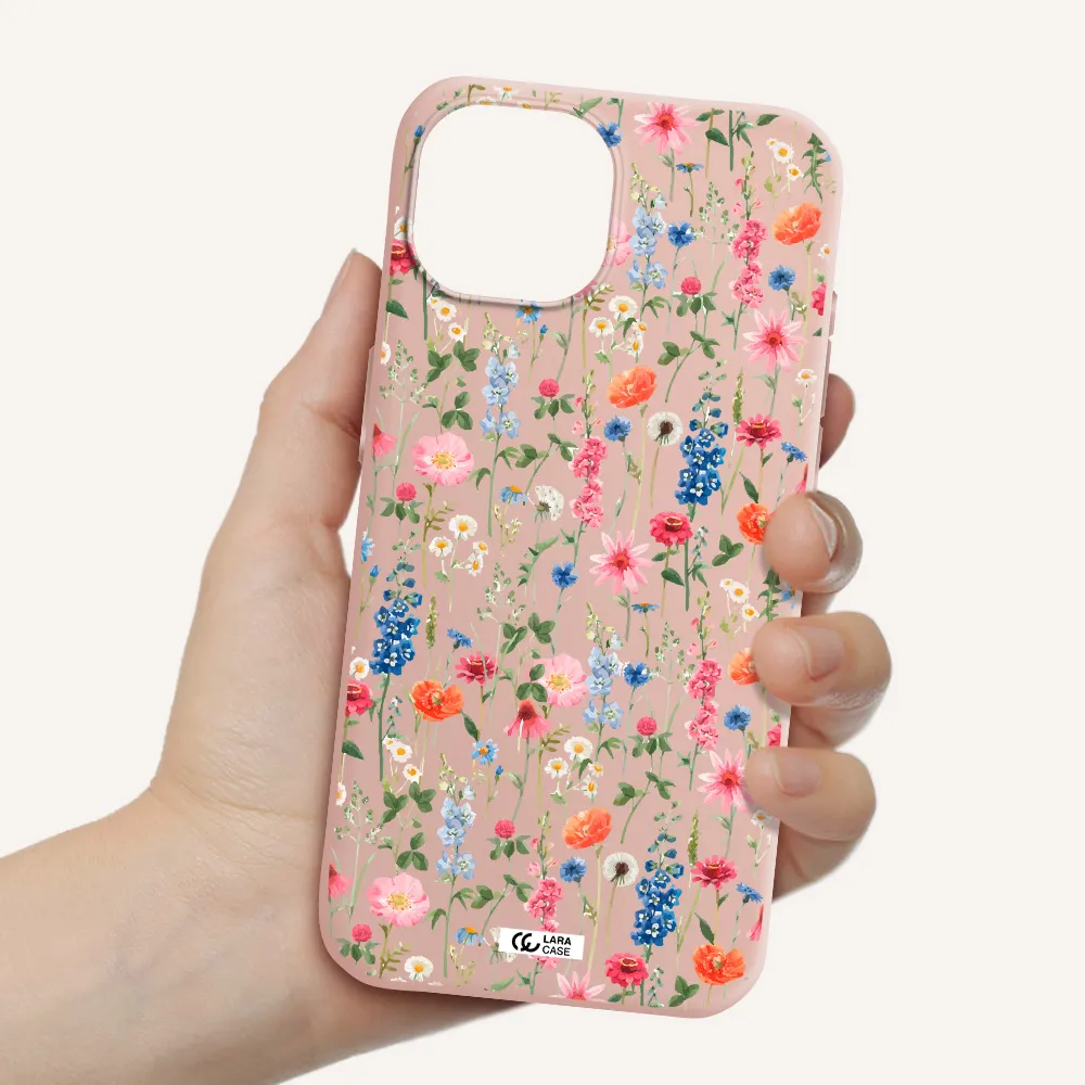 Green Blue Red Flowers Apple Iphone 15 Silicone Pastel Pink Case
