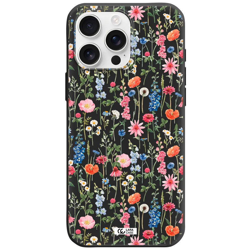 Green Blue Red Flowers Apple Iphone 16 Pro Max Silicone Black Case