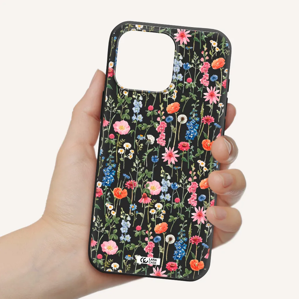 Green Blue Red Flowers Apple Iphone 16 Pro Max Silicone Black Case