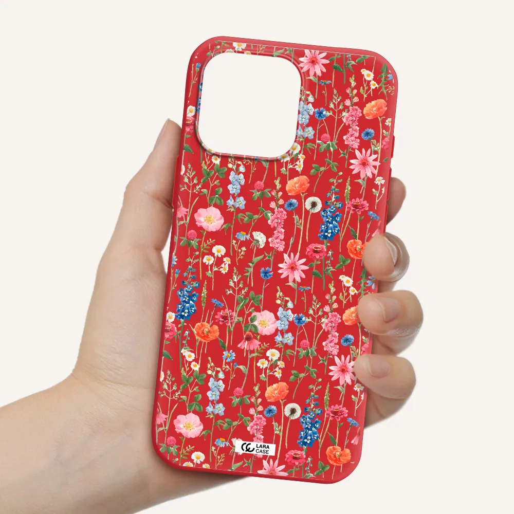 Green Blue Red Flowers Apple Iphone 16 Pro Max Silicone Imperial Red Case