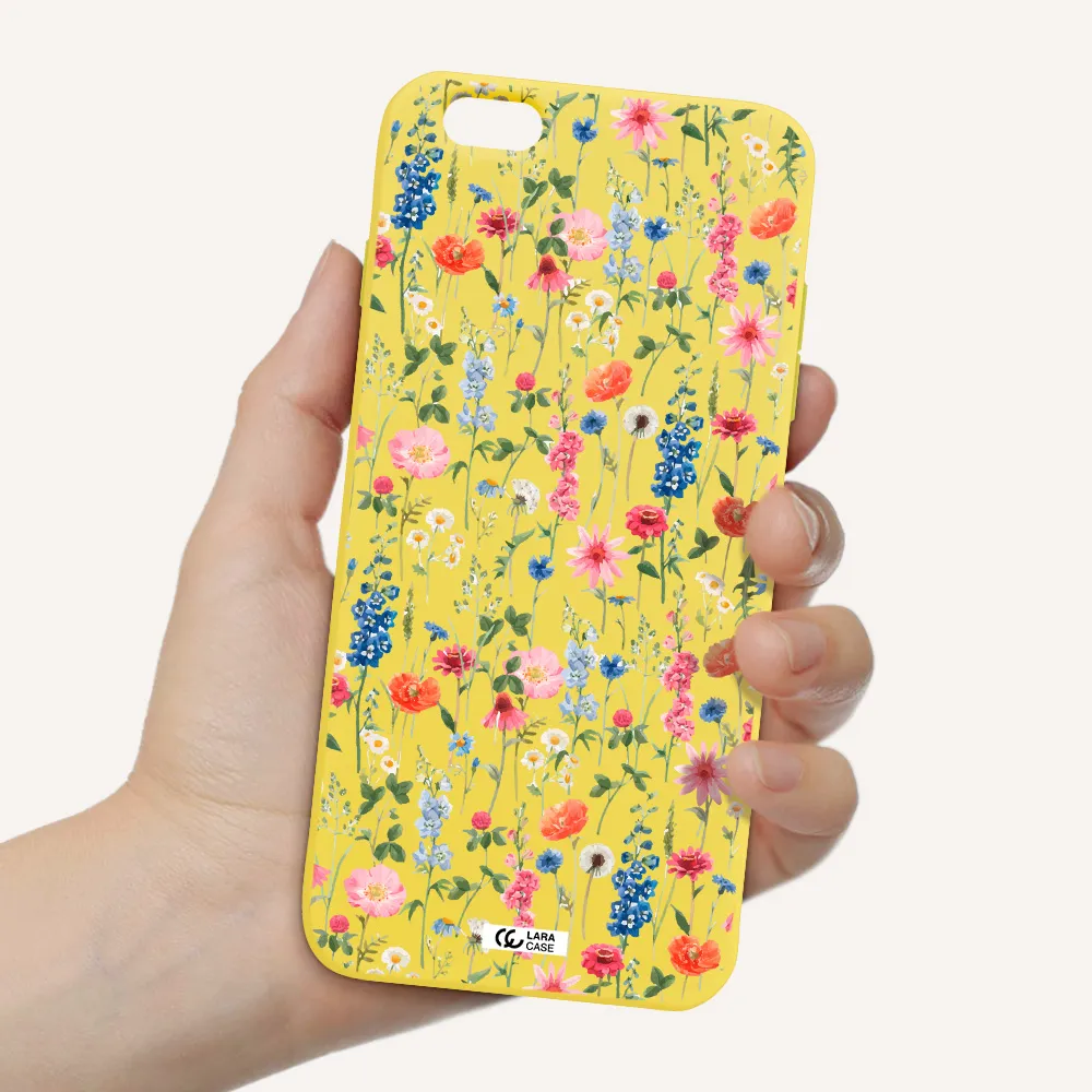 Green Blue Red Flowers Apple iPhone 6 plus Silicone canary yellow Case