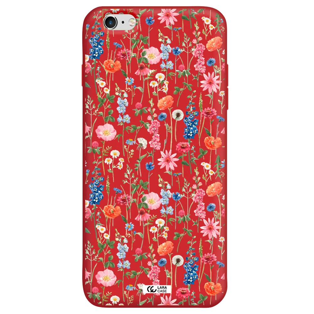 Green Blue Red Flowers Apple iPhone 6 plus Silicone Imperial Red Case
