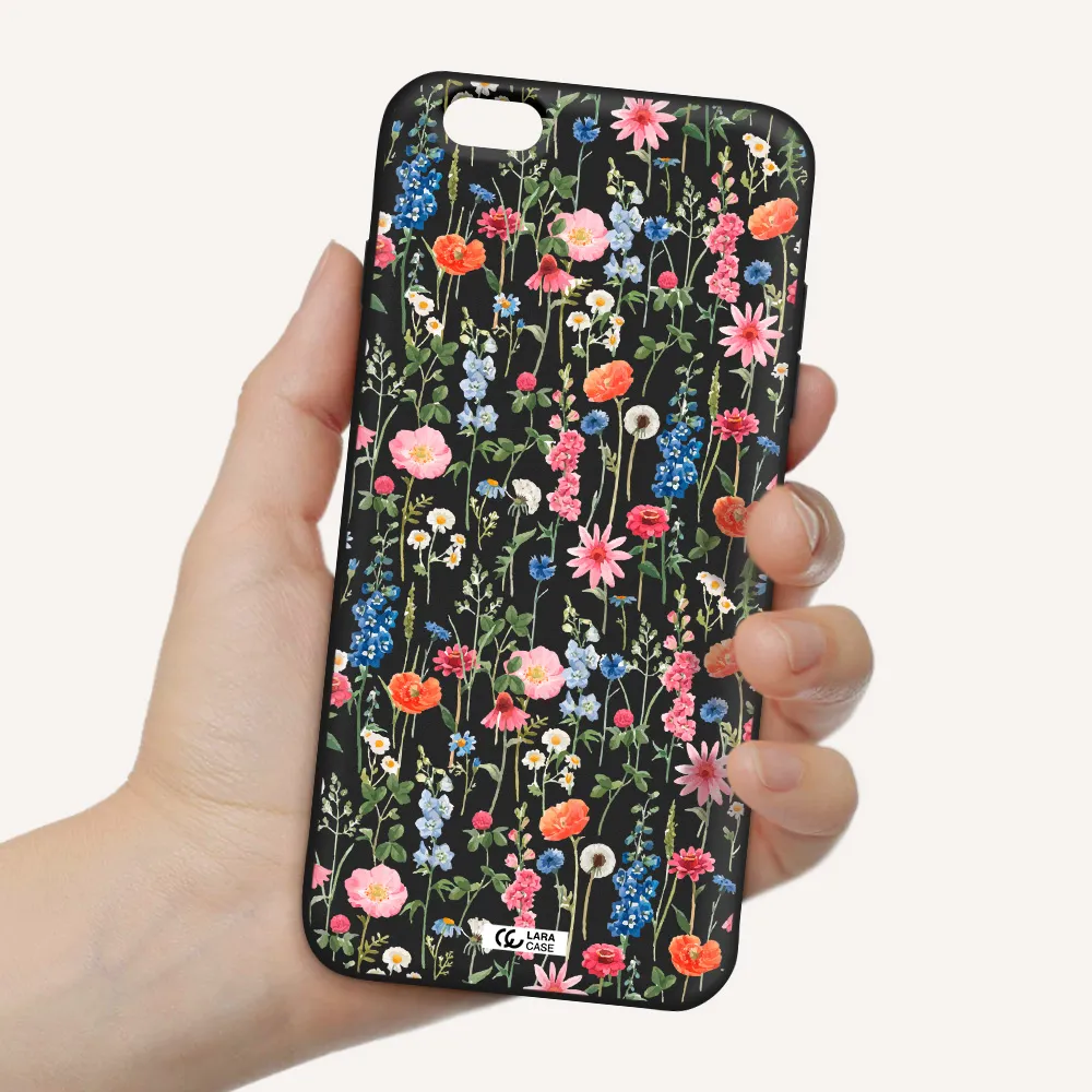 Green Blue Red Flowers Apple iPhone 6 s plus Silicone black Case