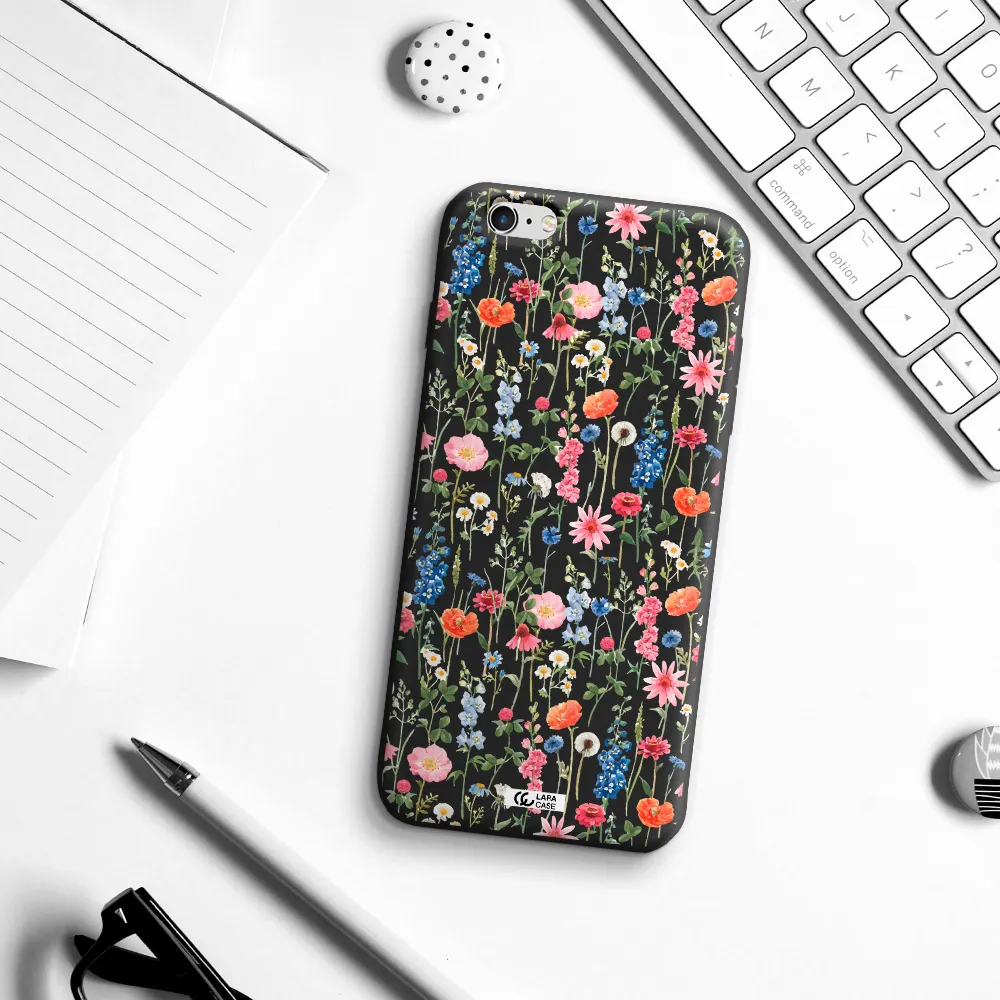 Green Blue Red Flowers Apple iPhone 6 s plus Silicone black Case