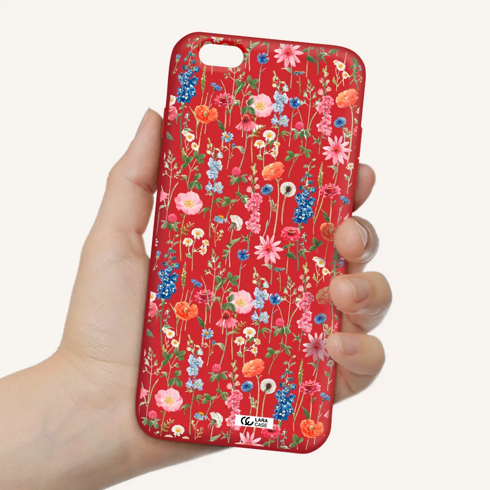 Green Blue Red Flowers Apple iPhone 6 s plus Silicone Imperial Red Case