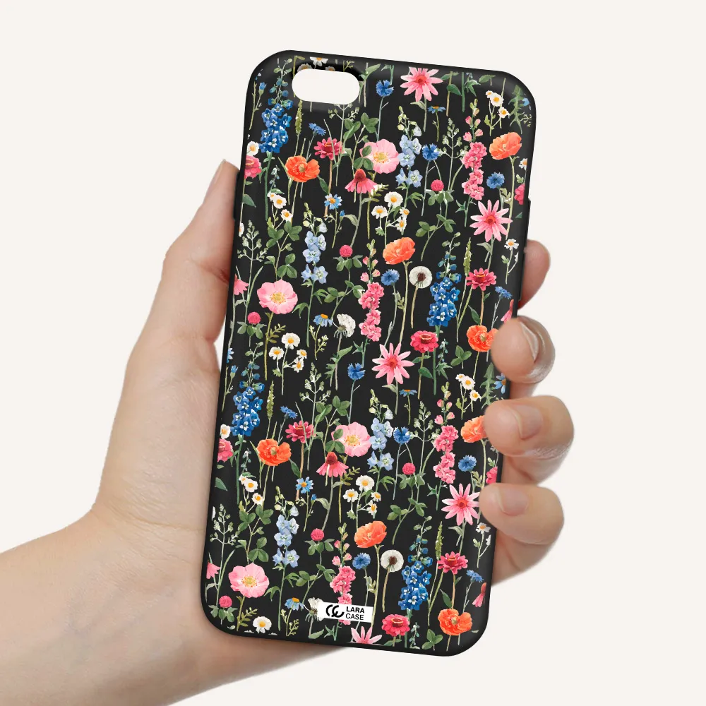Green Blue Red Flowers Apple iPhone 6 Silicone black Case