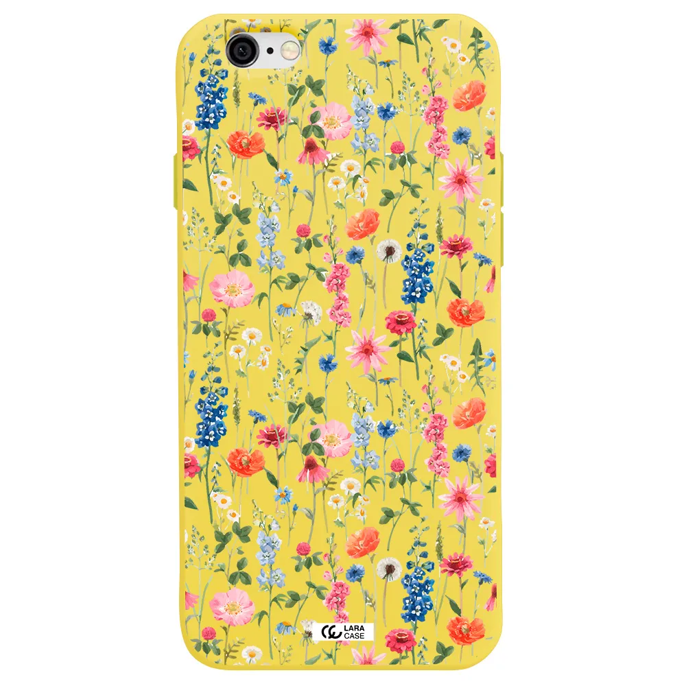 Green Blue Red Flowers Apple iPhone 6 Silicone canary yellow Case