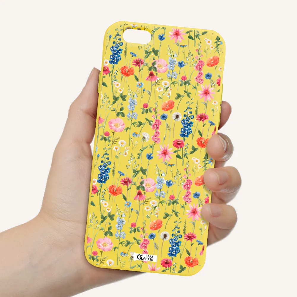 Green Blue Red Flowers Apple iPhone 6 Silicone canary yellow Case