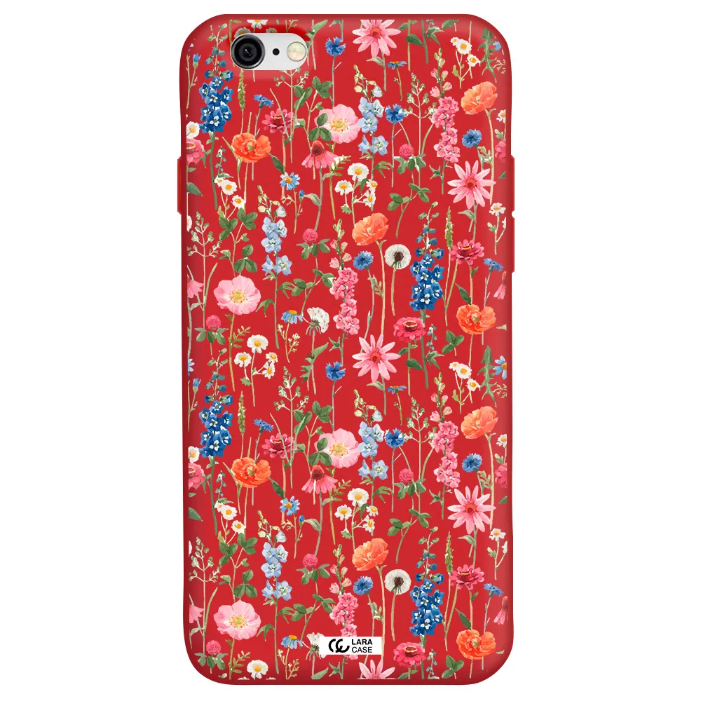 Green Blue Red Flowers Apple iPhone 6 Silicone Imperial Red Case