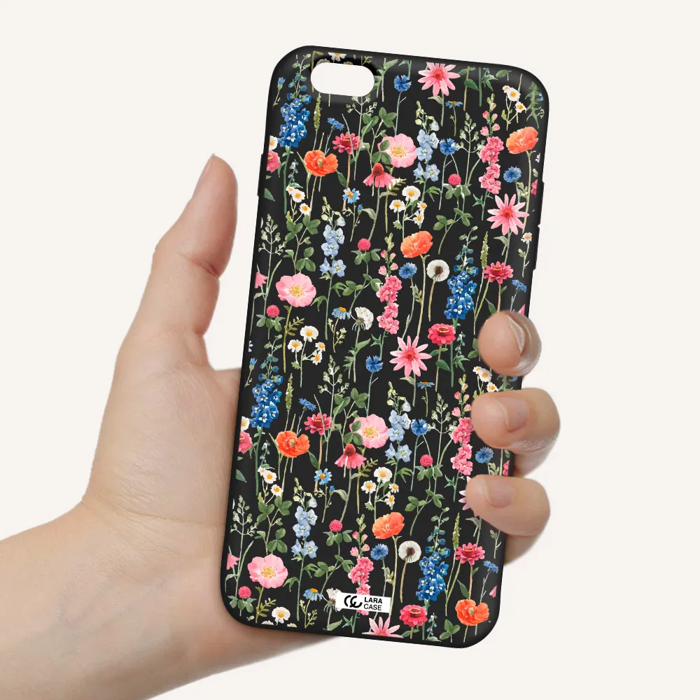 Green Blue Red Flowers Apple iPhone 6S Silicone black Case