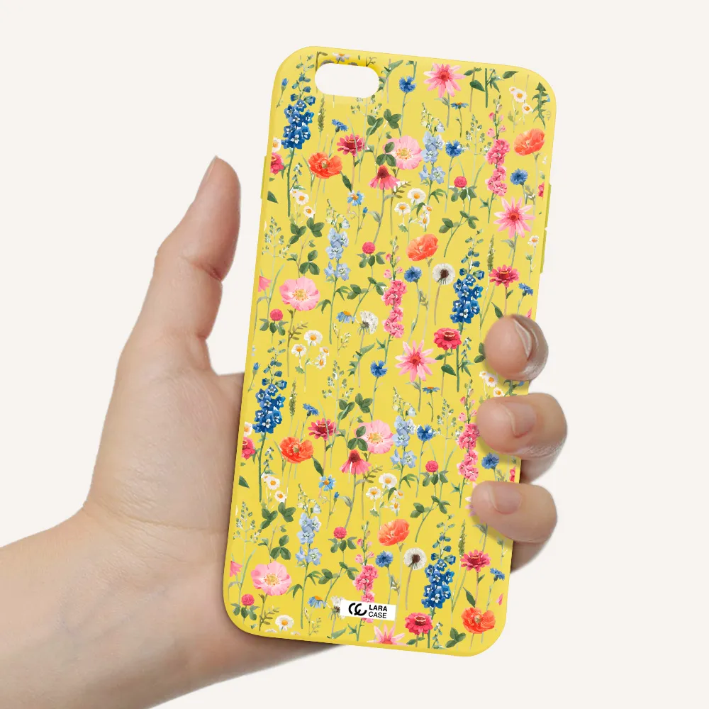Green Blue Red Flowers Apple iPhone 6S Silicone canary yellow Case