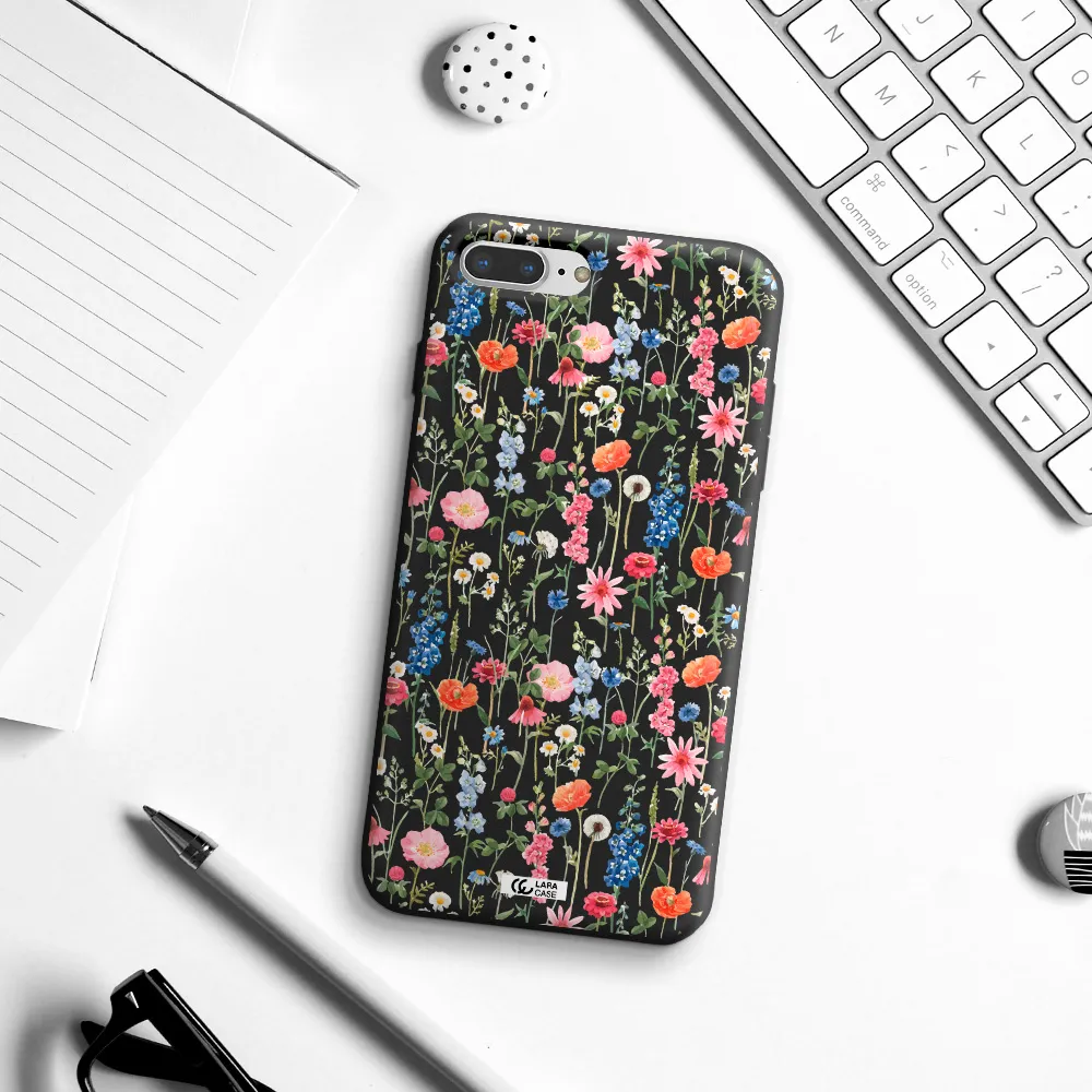 Green Blue Red Flowers Apple iPhone 7 plus Silicone black Case