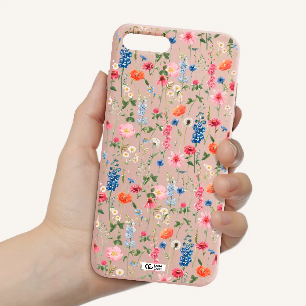 Green Blue Red Flowers Apple iPhone 7 plus Silicone pastel pink Case