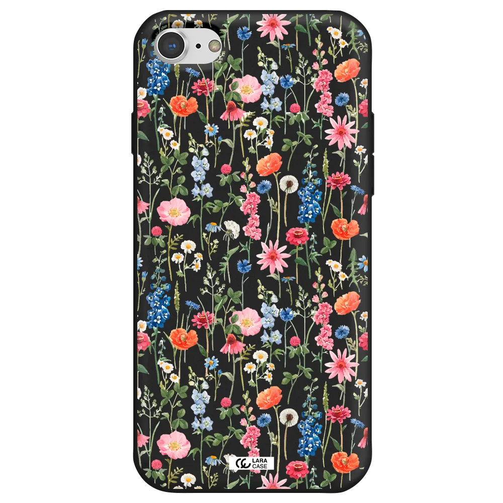 Green Blue Red Flowers Apple iPhone 7 Silicone black Case