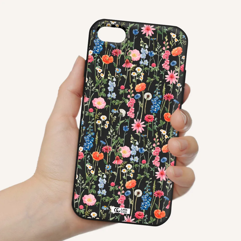 Green Blue Red Flowers Apple iPhone 7 Silicone black Case